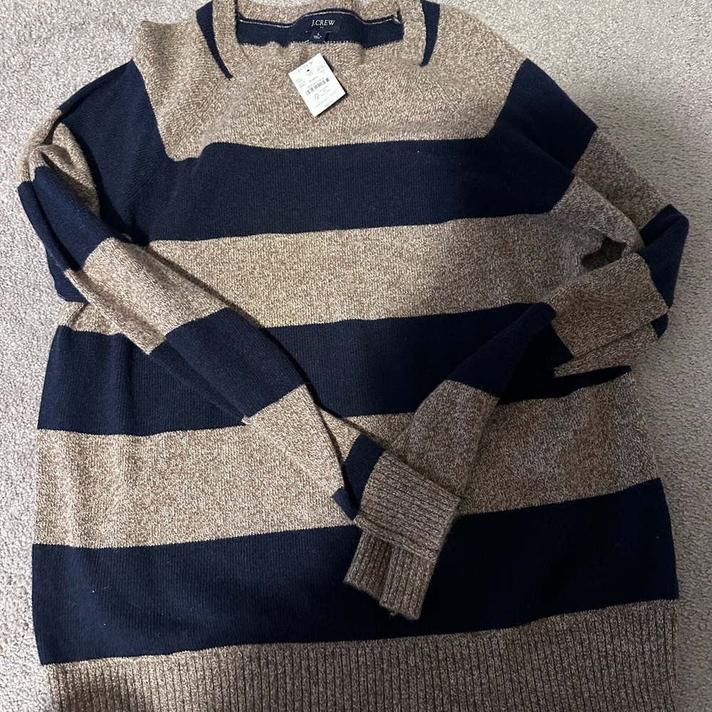 J. Crew Men's Striped Sweater - Navy and Tan